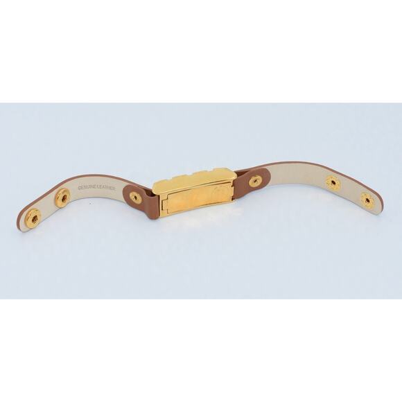 BALENCIAGA Brown Leather Band Gold Tone Locket Box Bracelet - Picture 5 of 9